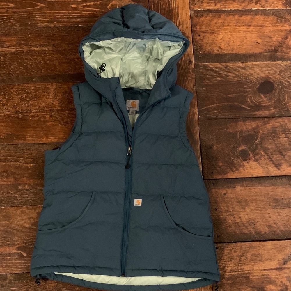 Carhartt Down Filled Teal Hooded Puffer Vest/ Down filled